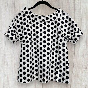 ANN TAYLOR Factory Black White Dot Short Sleeve Blouse Small Petite SP
